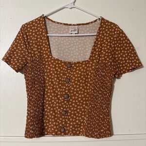 Belle Du Jour Brown Floral Button-Down Blouse